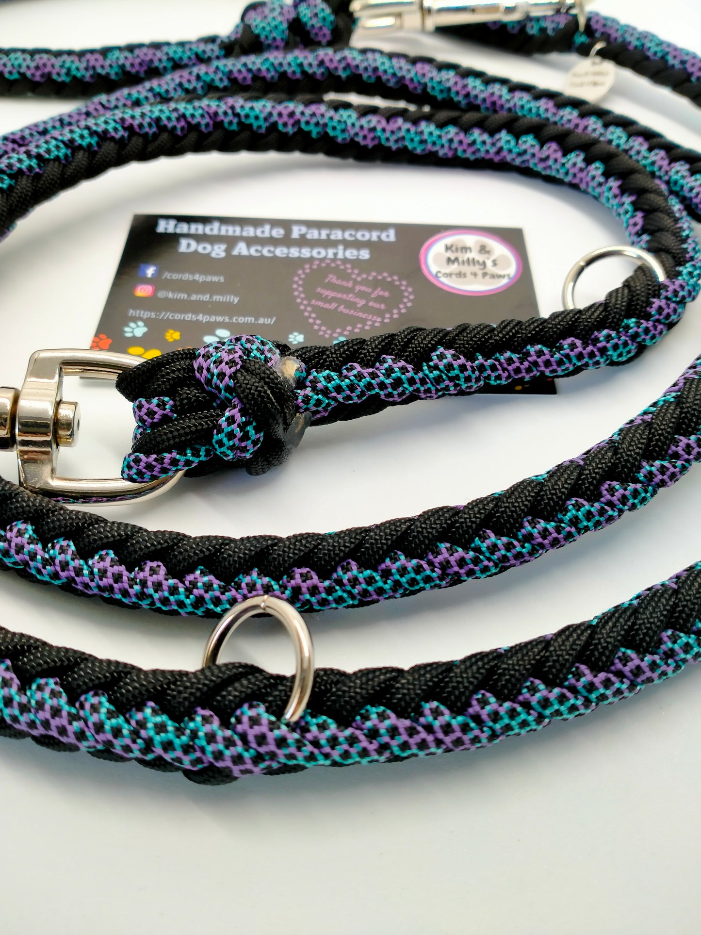 Adjustable Lead - Herringbone Kim & Milly's Cords 4 Paws Paracord Handmade Dog Accessories Customizable Made in Germany Shipping worldwide
