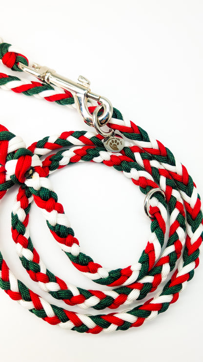 Pre-Made: 6 Strand Lead. Xmas Colours, 1.35m Kim & Milly's Cords 4 Paws Paracord Handmade Dog Accessories Customizable Made in Germany Shipping worldwide